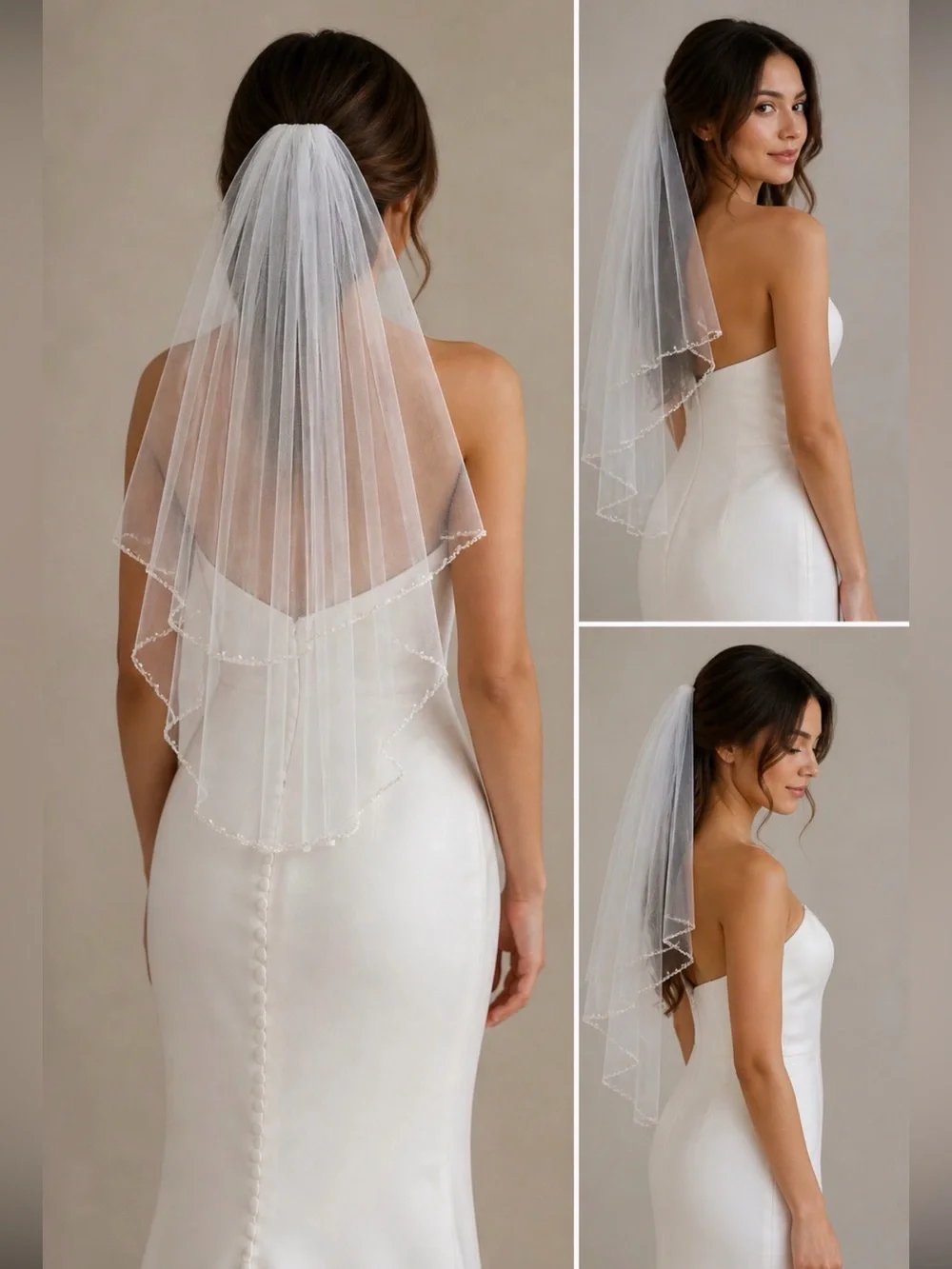 David's Bridal Soft White Two Tier Rhinestone Edge Bridal Veil Comb New USA Made - Picture 2 of 12